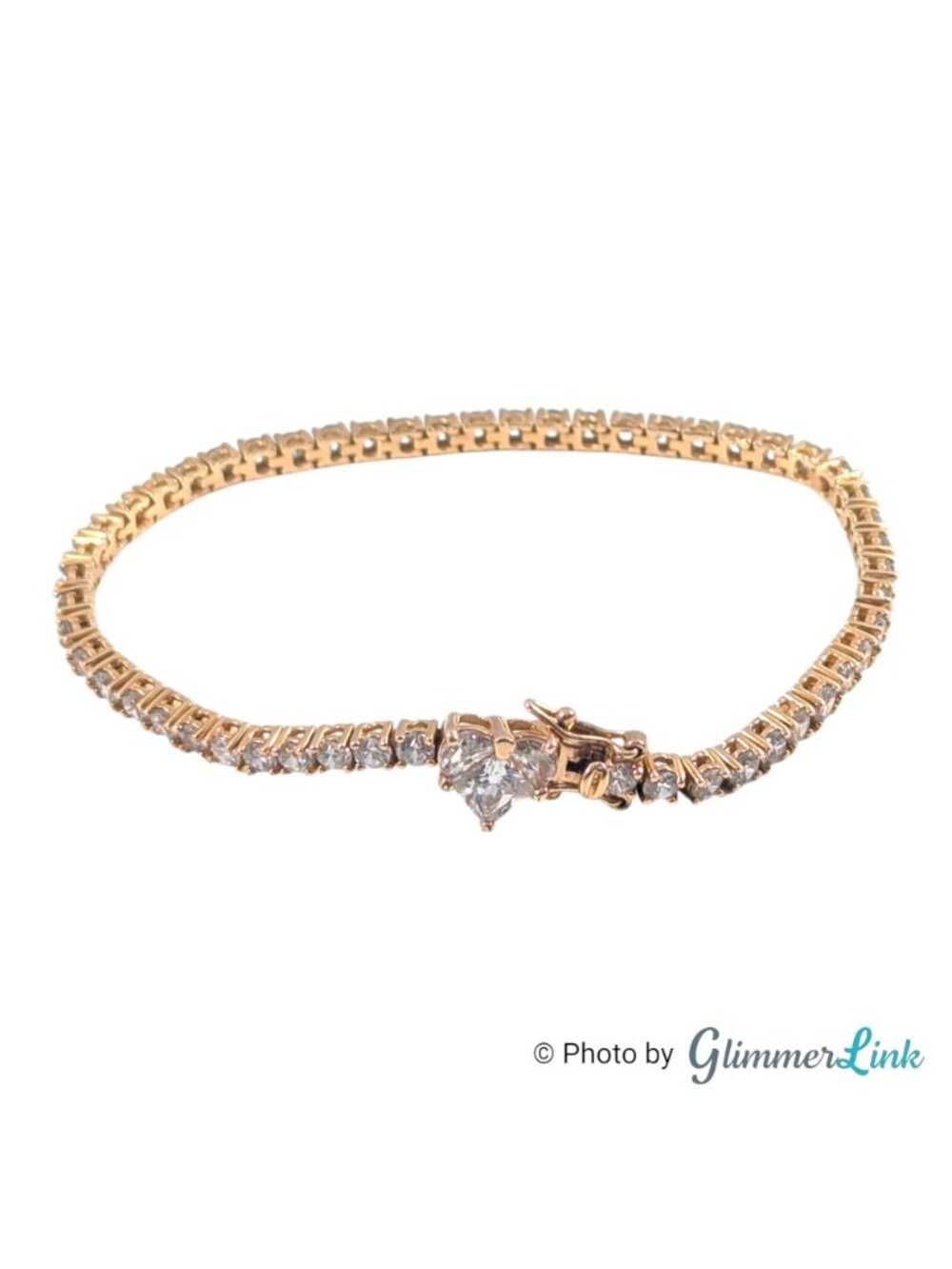 Ross Simons Heart Clasp CZ Tennis Bracelet Gold Plated Sterling 7" - Picture 4 of 14